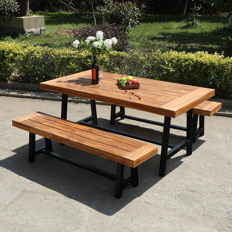 outdoor timber table and bench seats
